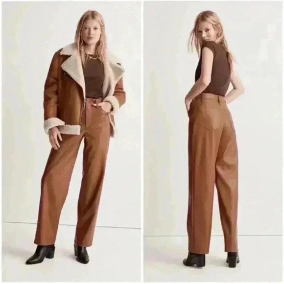 MADEWELL The Perfect Vintage Wide-Leg Pant Faux Leather Edition Tan - Picture 1 of 14